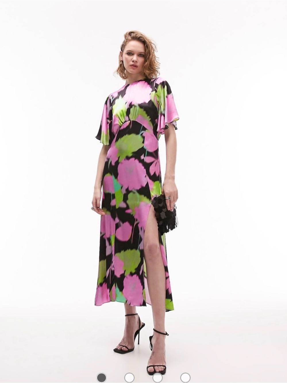 Topshop Pink and Green Floral High-Low Midi Dress